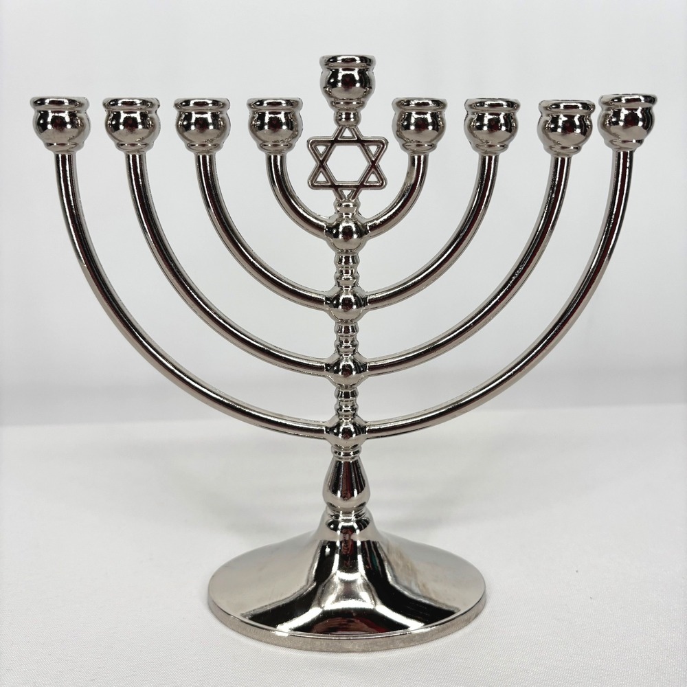 Menorah Silver Tone Metal Traditional Hanukkah Judaica Holiday Decor 7 in